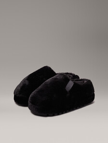 Faux Fur Slippers, Triple Black, hi-res