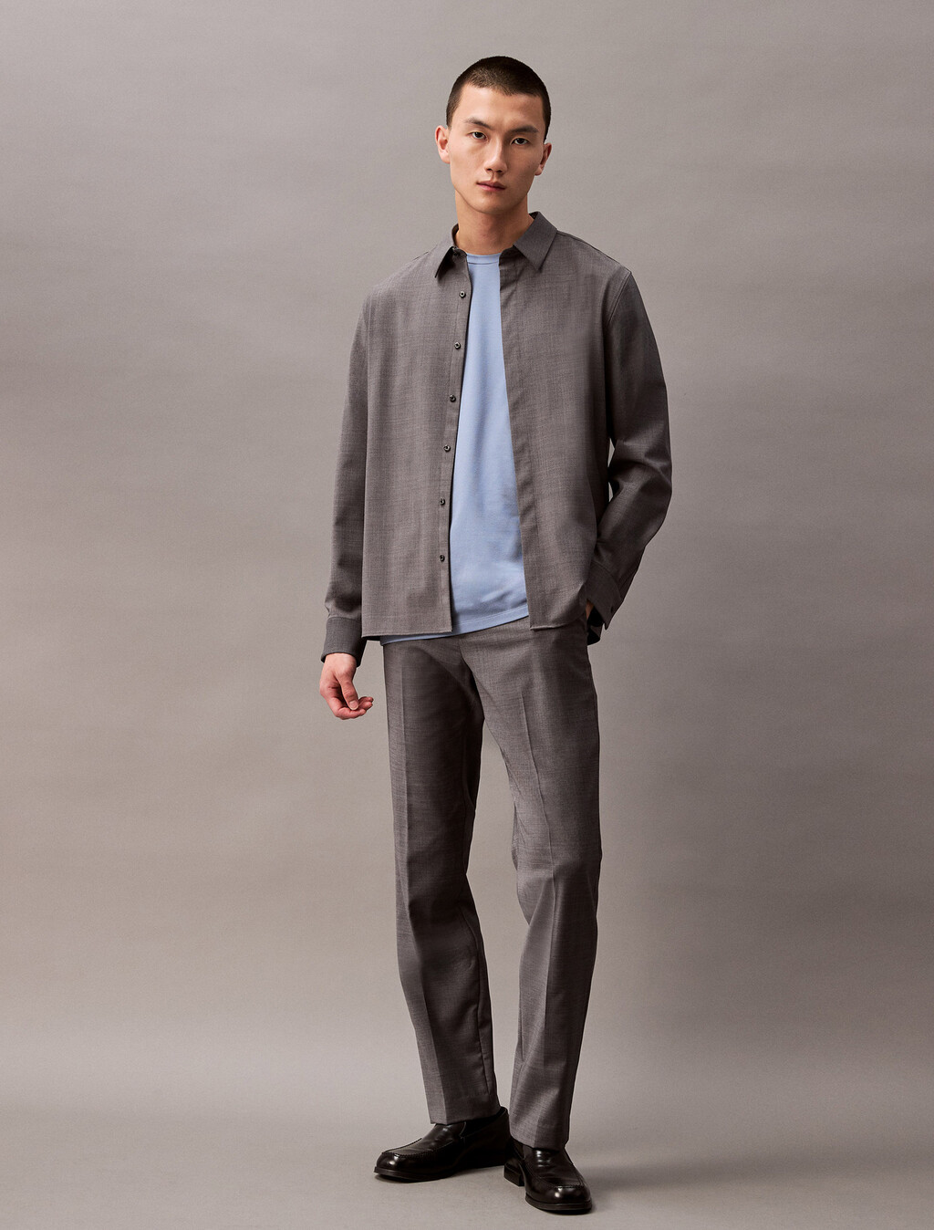 精製初剪羊毛修身長褲, Grey Heather, hi-res