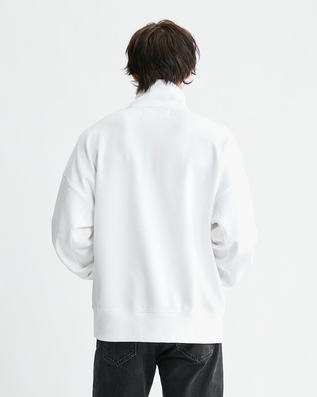 超寬鬆半拉鍊運動衫, Bright White, hi-res