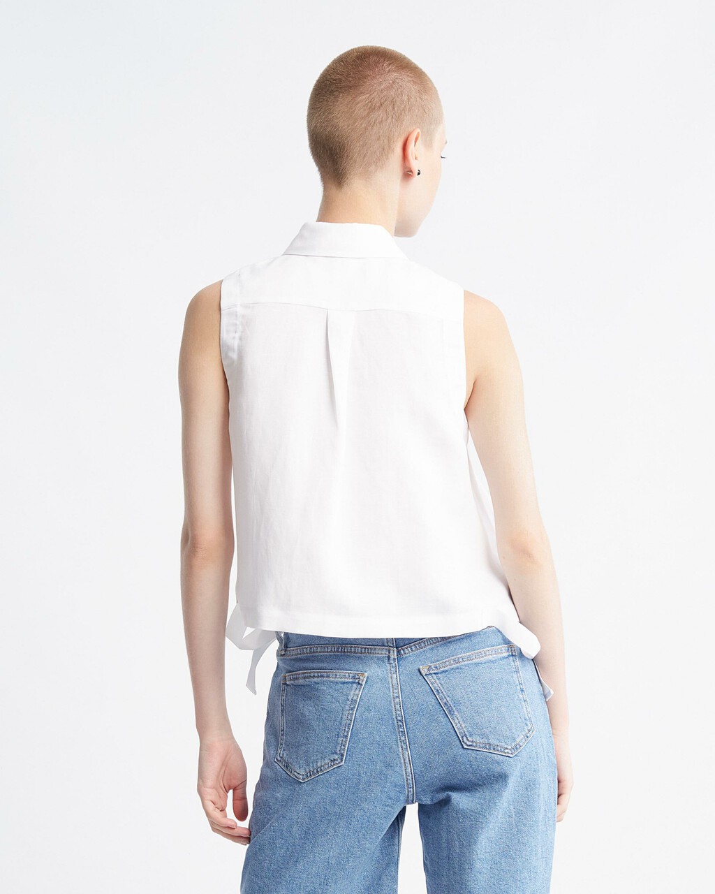 Summer Textures 側帶無袖裇衫, Bright White, hi-res