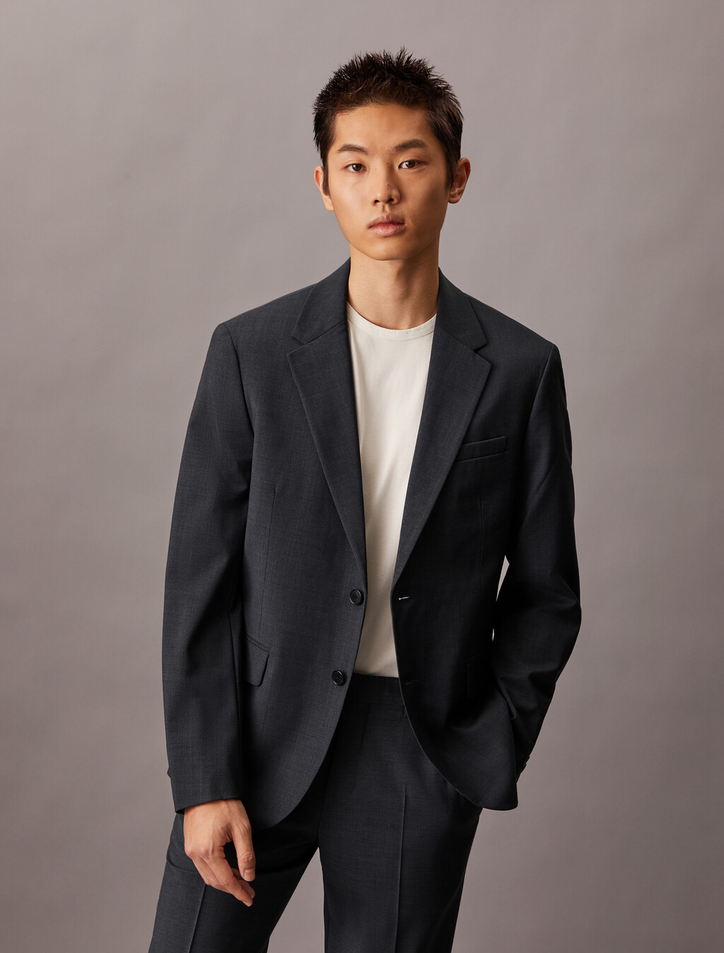 Refined Wool Blend Slim Blazer, Charcoal Heather, hi-res