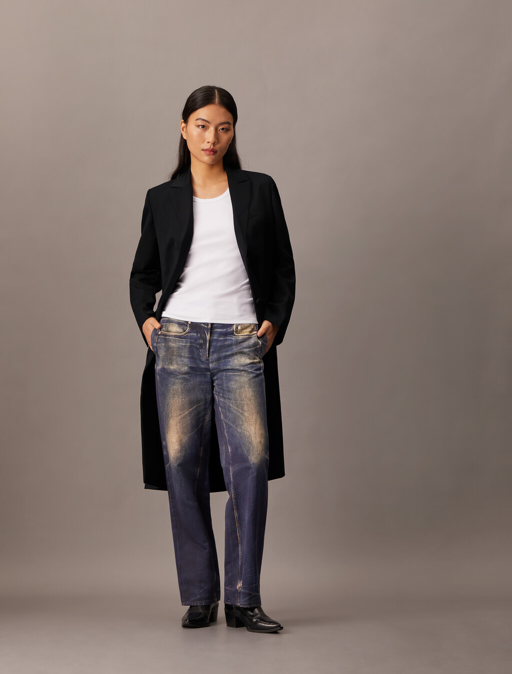 Crepe Wool Blend Single Breasted Overcoat, Black Beauty, hi-res