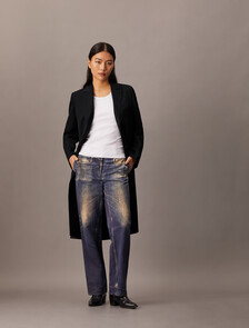 Crepe Wool Blend Single Breasted Overcoat, Black Beauty, hi-res