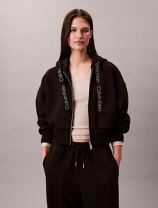 Logo Tape Zip Hoodie, Black, hi-res