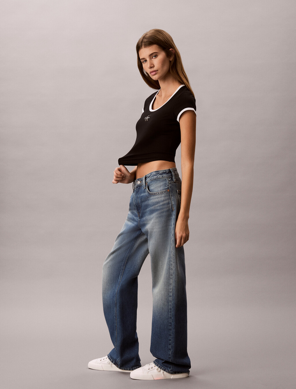 Slim Cotton Stretch Ringer T-shirt, Black, hi-res