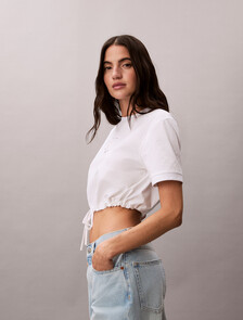 Cropped Tie Waist Logo T-shirt, Bright White, hi-res