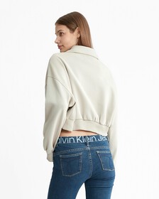 Modern Function Embossed Half Zip Polo Neck Sweatshirt, Plaza Taupe, hi-res