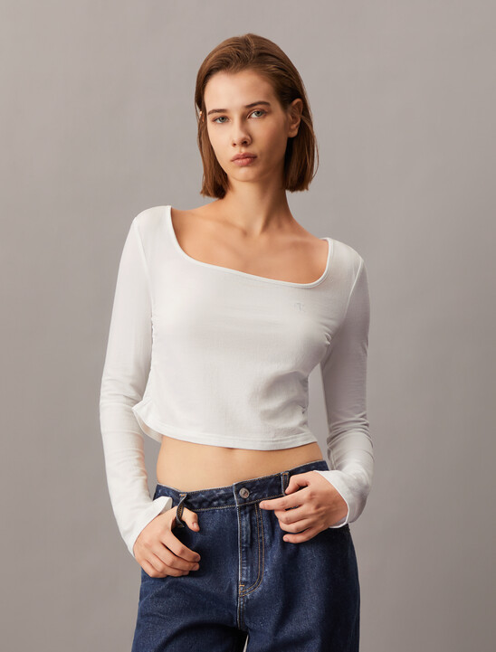 Side Gather Rib Knit Baby Fit Tee
