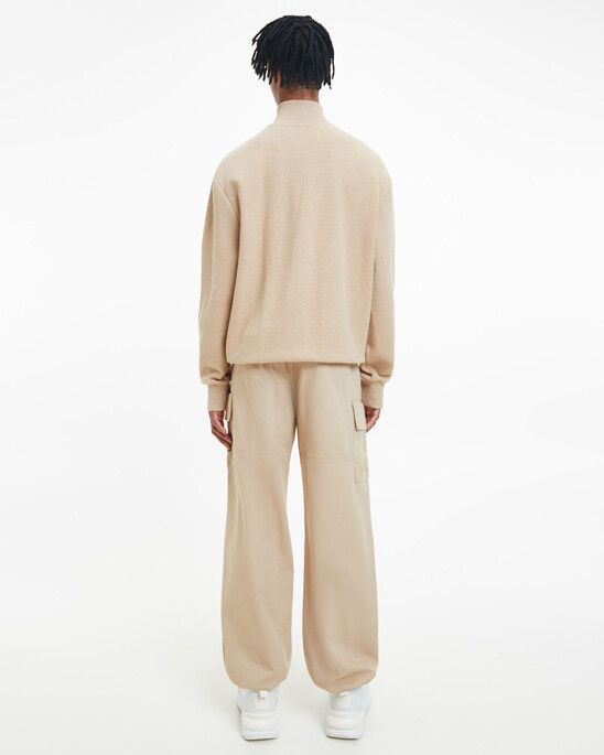 Waffle Cotton Zip Neck Sweatshirt