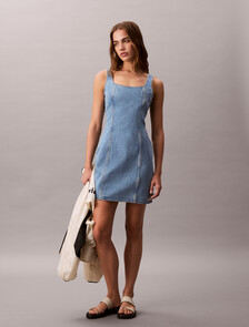 Scoop Neck Denim Mini Dress, EVENING BLUE, hi-res
