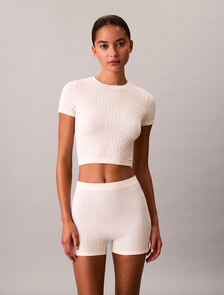 Rib Emblem Seamless Pyjama Top, Ivory, hi-res