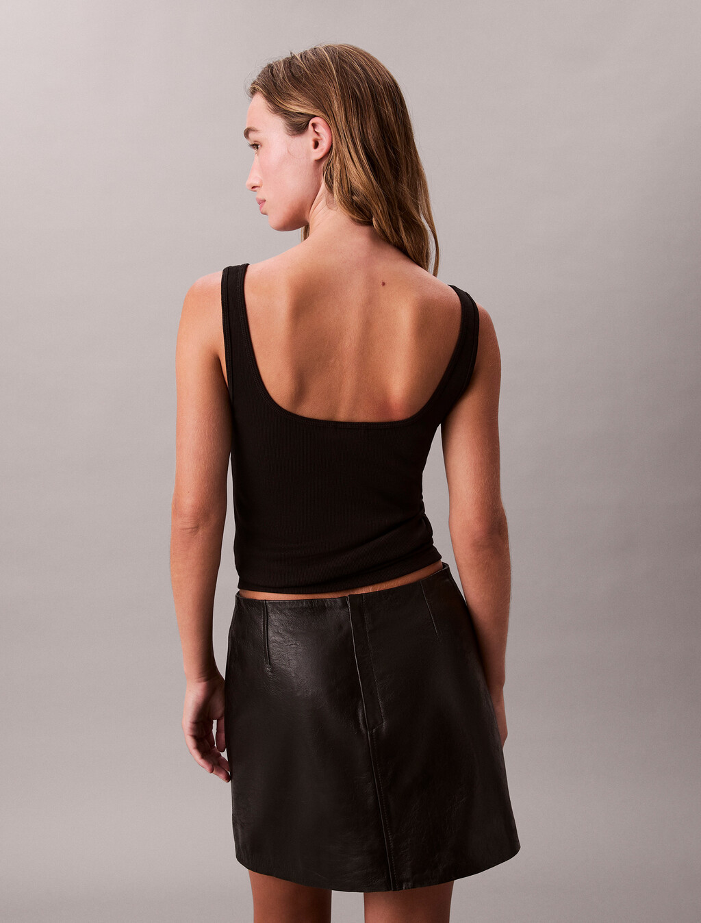 Monogram Scoop Neck Rib Knit Tank Top, Black, hi-res