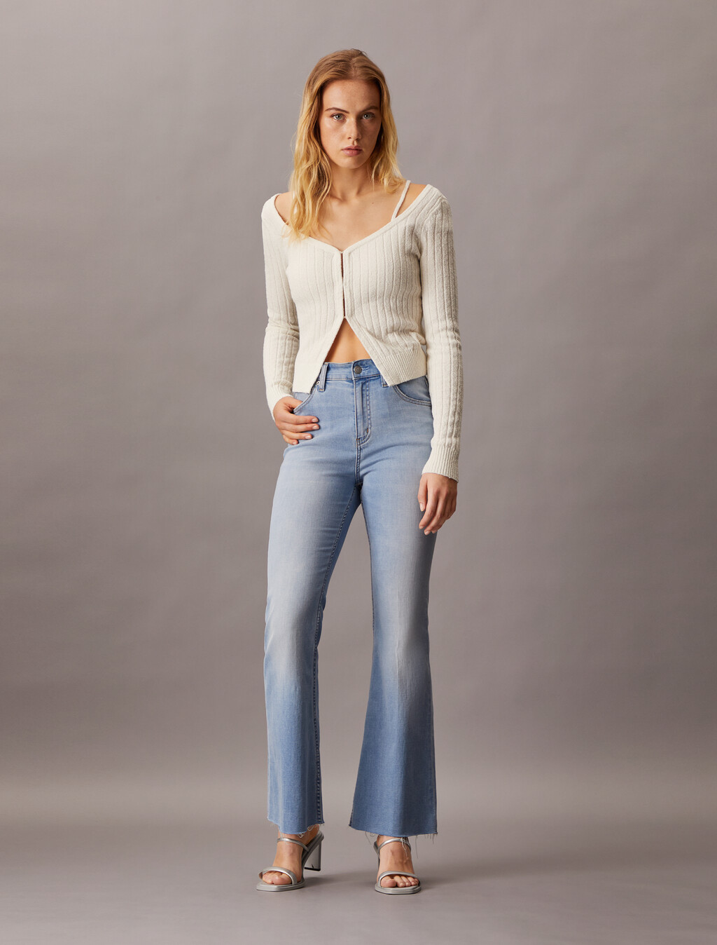 幼肩帶針織開襟外套, Ivory, hi-res