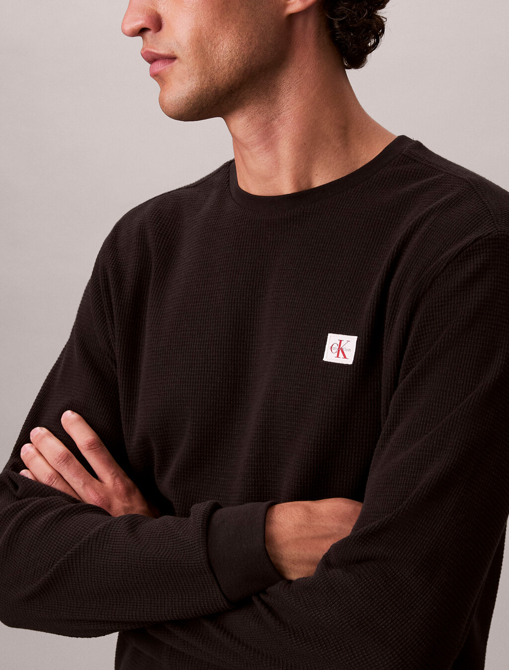 長袖華夫格 T 裇, Black, hi-res