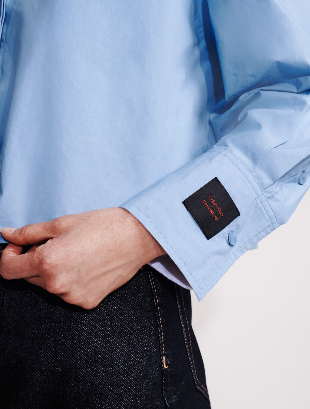 Poplin Woven Cropped Button-Down Shirt, Bel Air Blue, hi-res