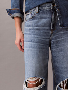 Low Rise Distressed Baggy Jeans, SLASHED INDIGO, hi-res