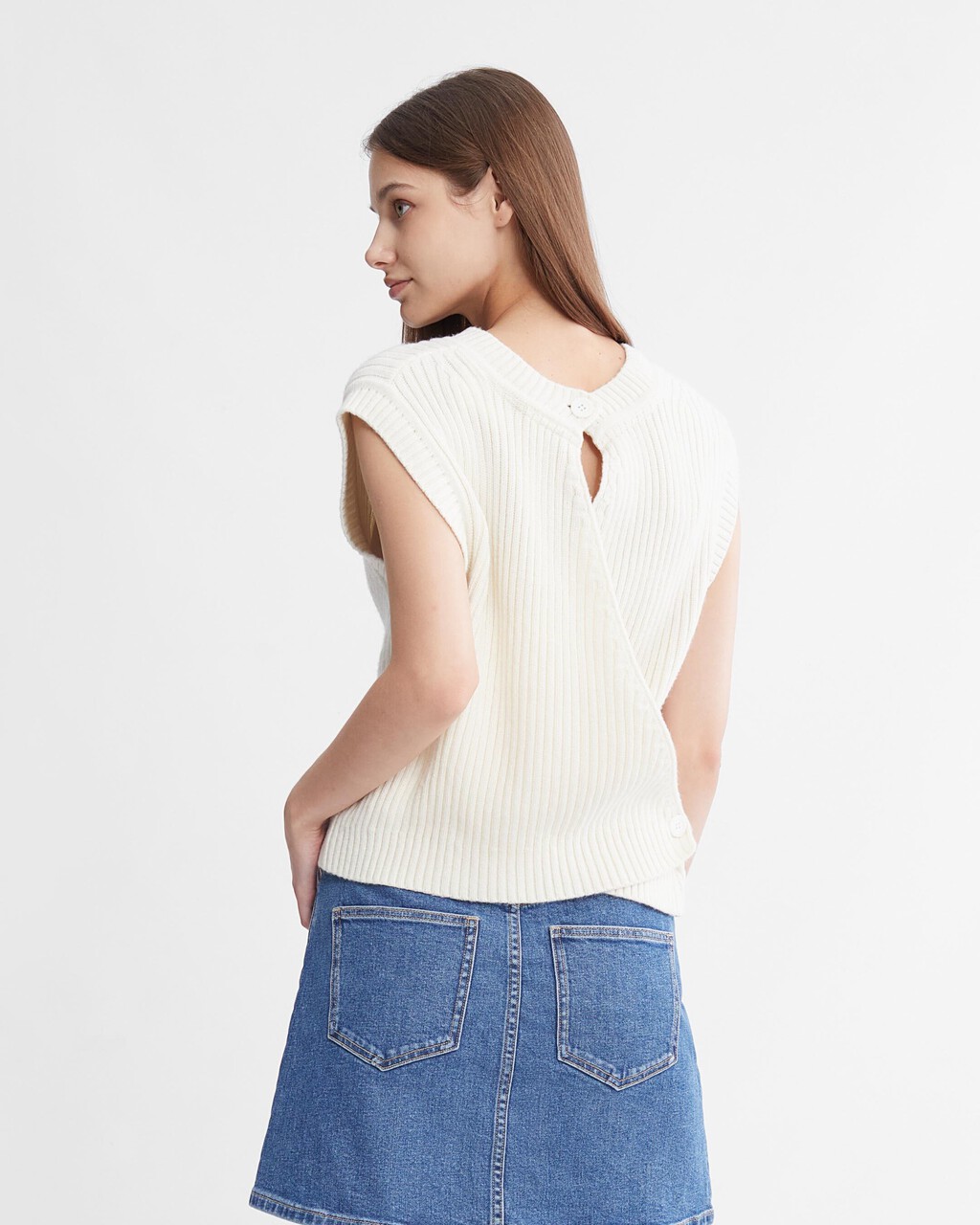 Cashmere Back Detail Tank Top, Ivory, hi-res