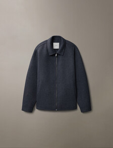 Mélange Wool Blend Short Full Zip Jacket, Ebony, hi-res