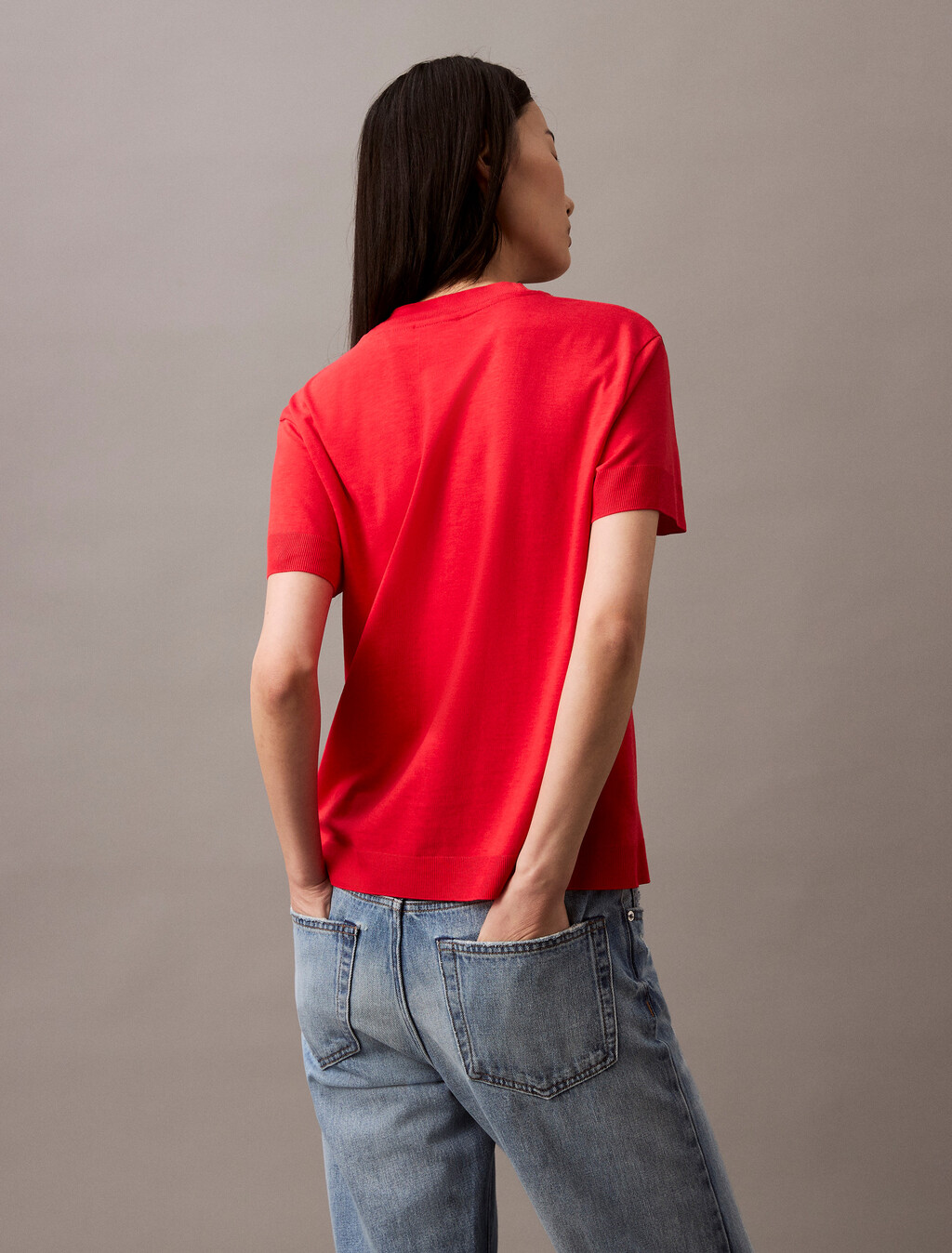 Silk Touch 絲質小高領 T 恤, Tomato, hi-res