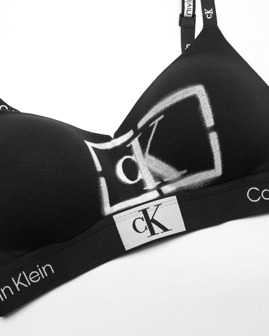 CALVIN KLEIN 1996 LIGHTLY LINED BRALETTE, STENCIL LOGO PRINT+BLACK, hi-res