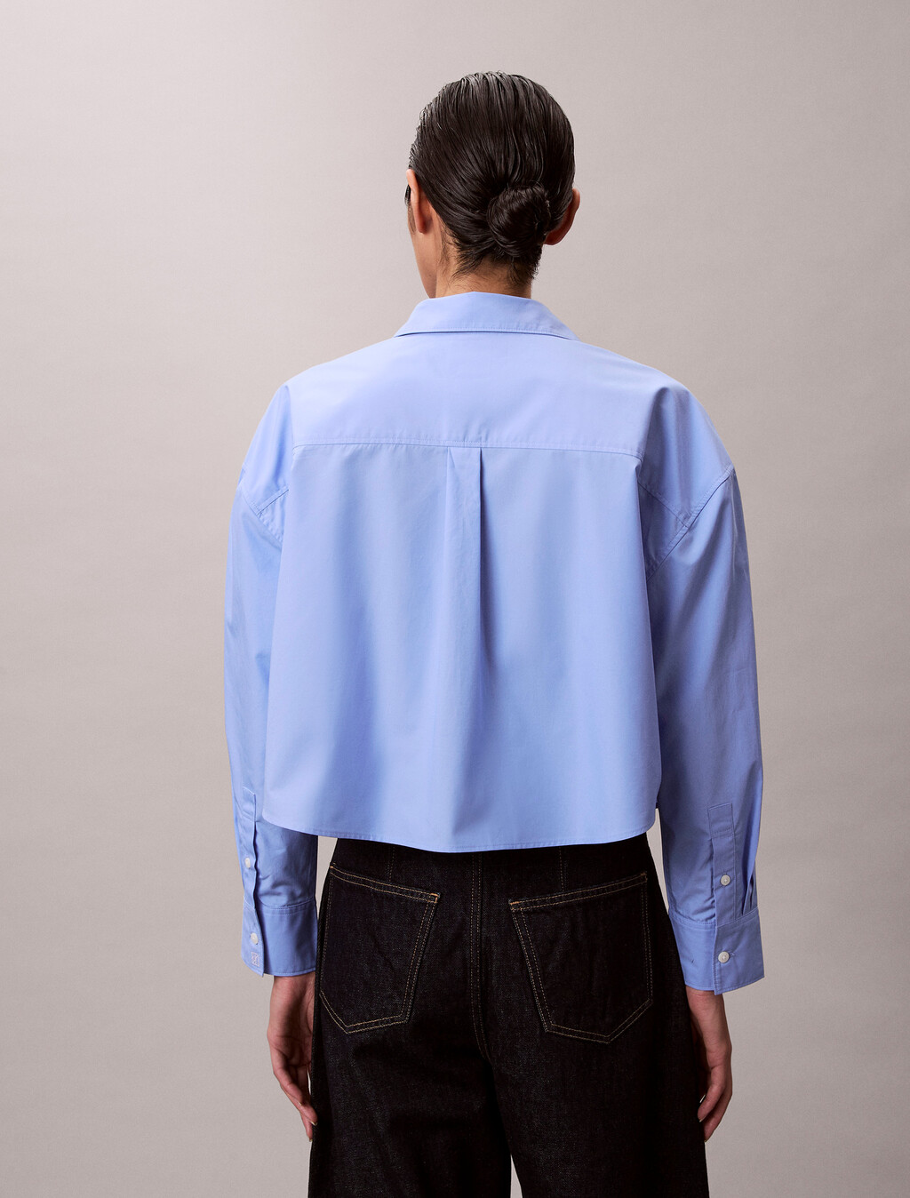 Poplin Relaxed Cropped Button-Down Shirt, Hydrangea, hi-res