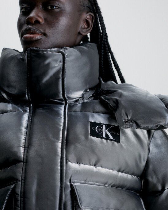 Liquid Metal Hooded Puffer Jacket