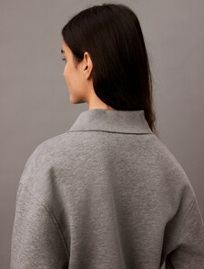 Cotton Modal Fleece Polo Sweatshirt, Med Grey Heather, hi-res