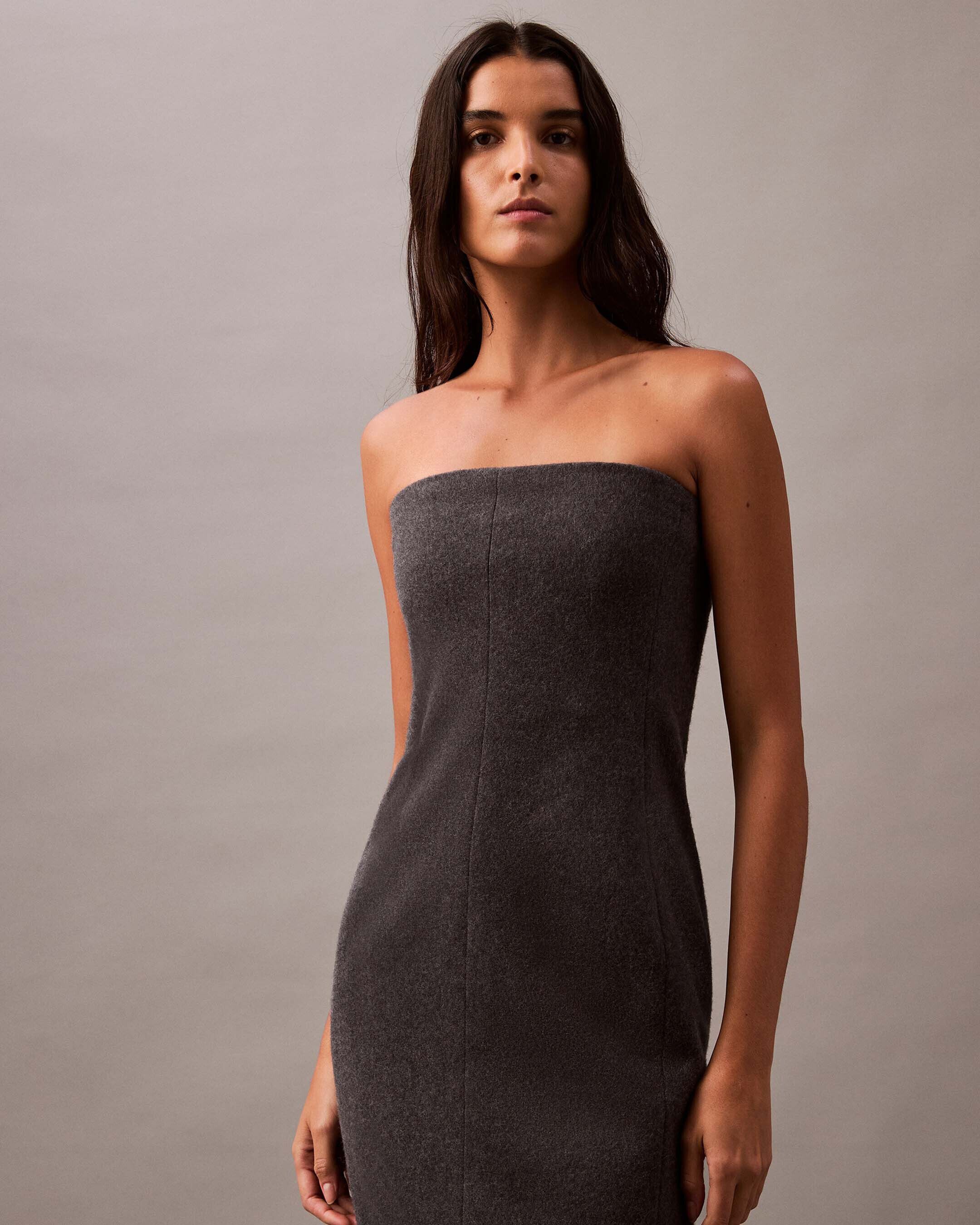 Brushed Wool Blend Strapless Dress grey Calvin Klein Hong Kong