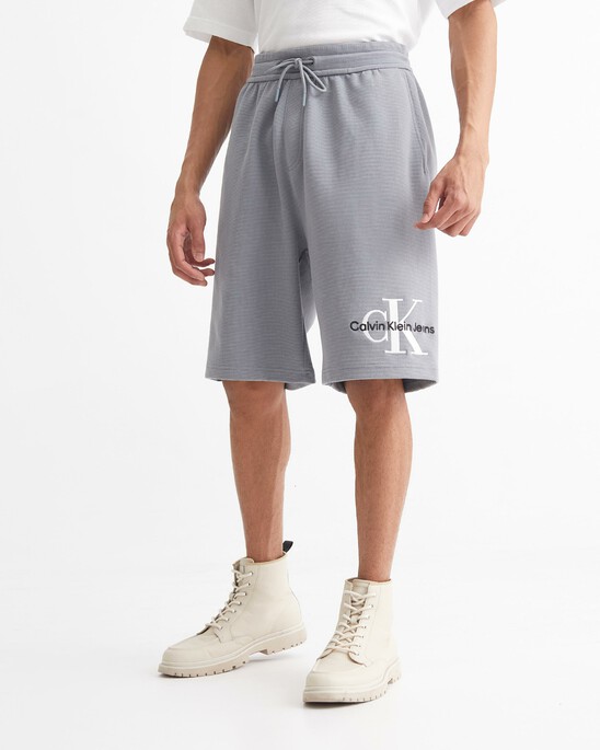 PREMIUM ESSENTIALS MONOLOGO OTTOMAN RIB-KNIT SHORTS