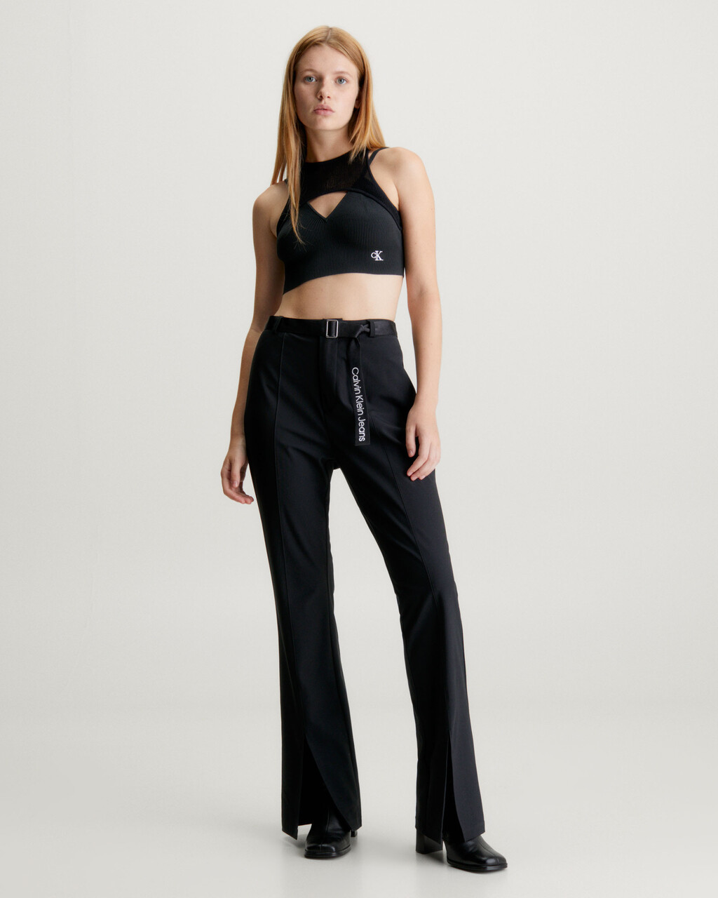 Double Layer Knit Tank Top, Ck Black, hi-res