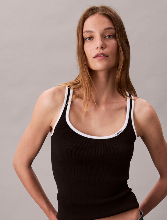 Contrast Trim Ribbed Tank Top
