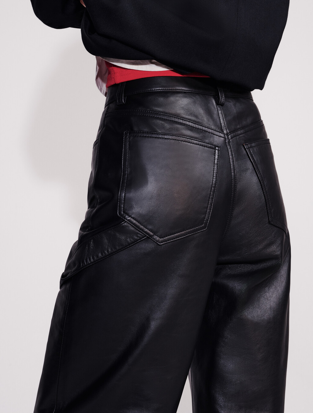 Leather Wide Leg Cargo Pants, Black, hi-res