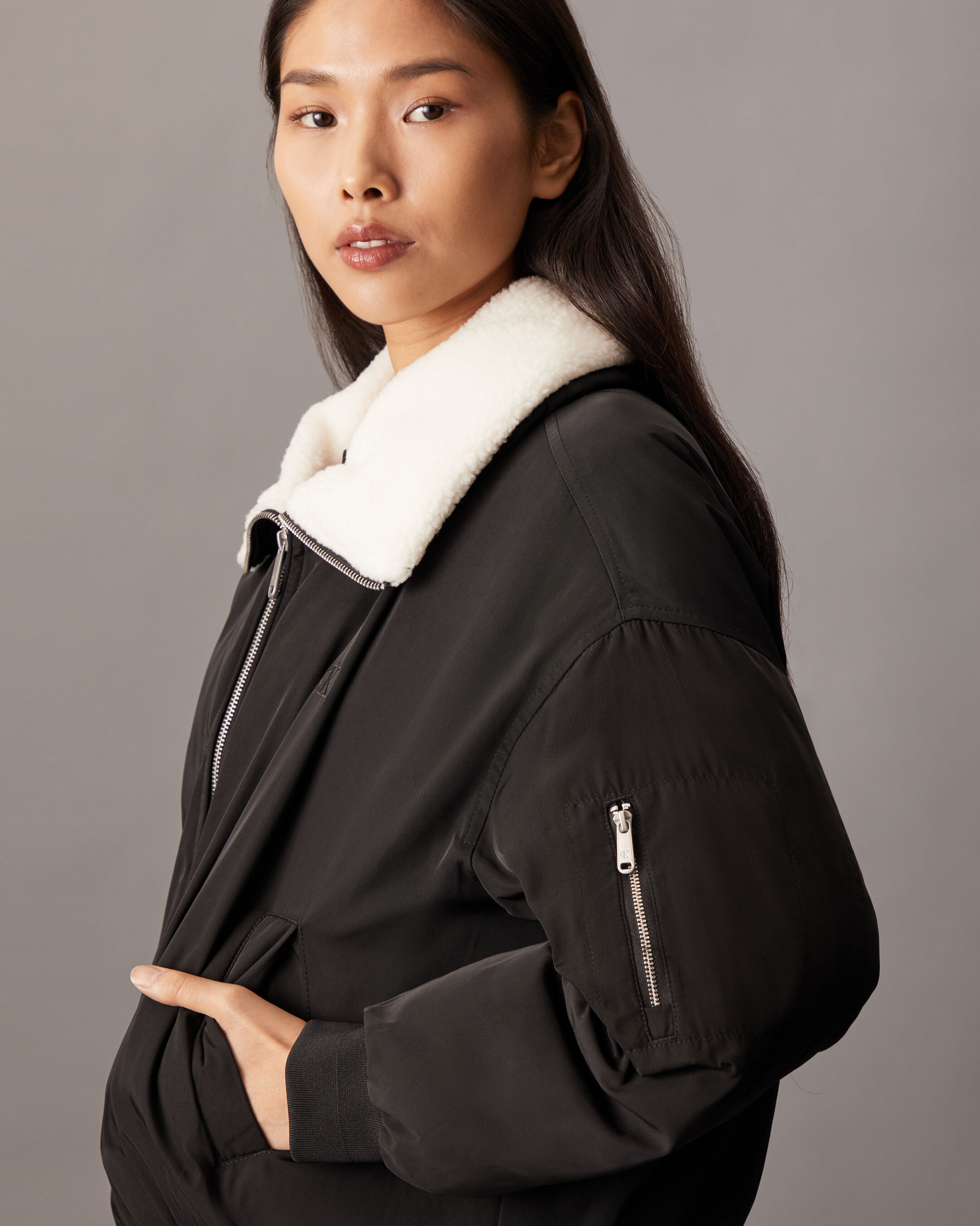 Fleece Collar Bomber Jacket black Calvin Klein Hong Kong