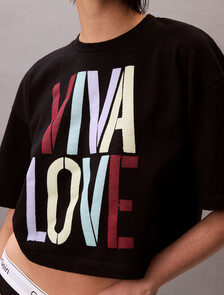 Pride Viva Love 印花圖案寬鬆短版 T 恤, Black, hi-res