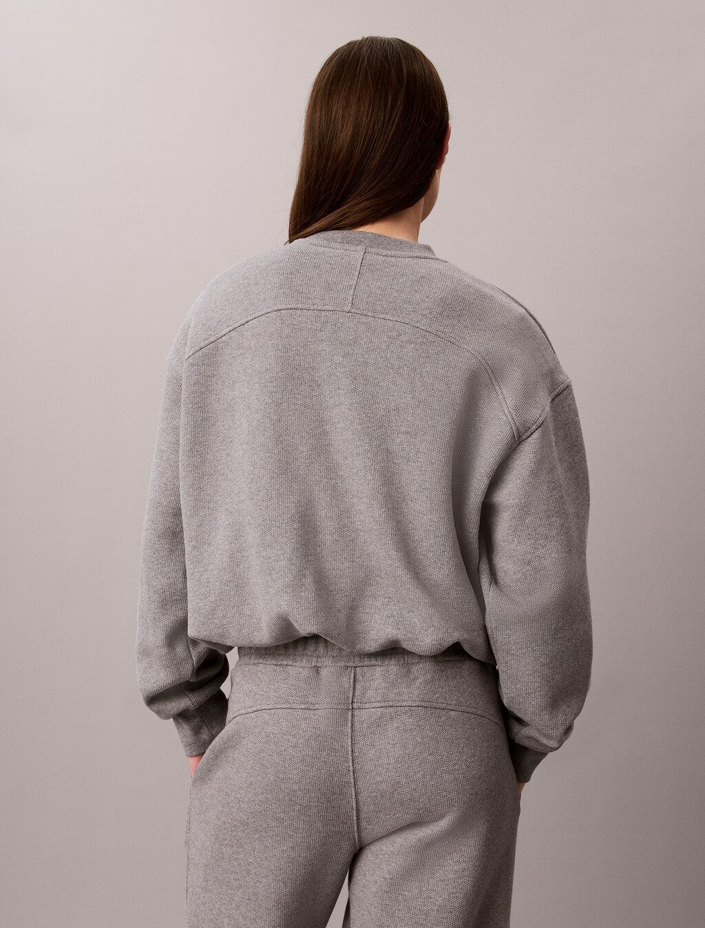 Cotton Fleece Bubble Hem Sweatshirt, Medium Grey Heather, hi-res