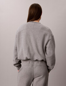 Cotton Fleece Bubble Hem Sweatshirt, Medium Grey Heather, hi-res