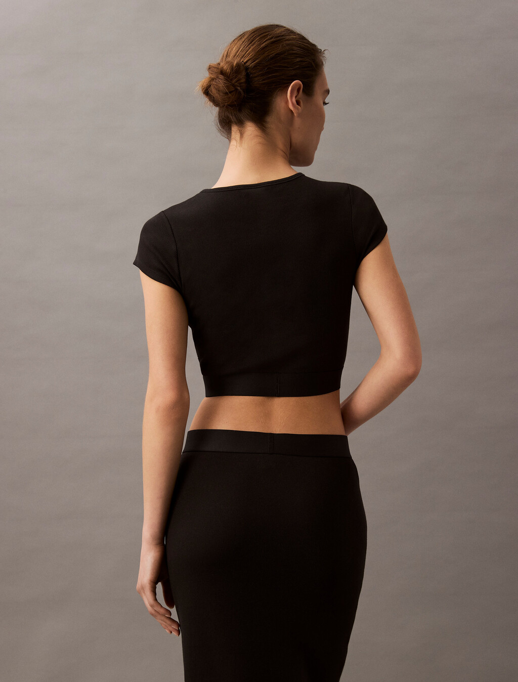 Rib Knit Cropped Tee, Black, hi-res