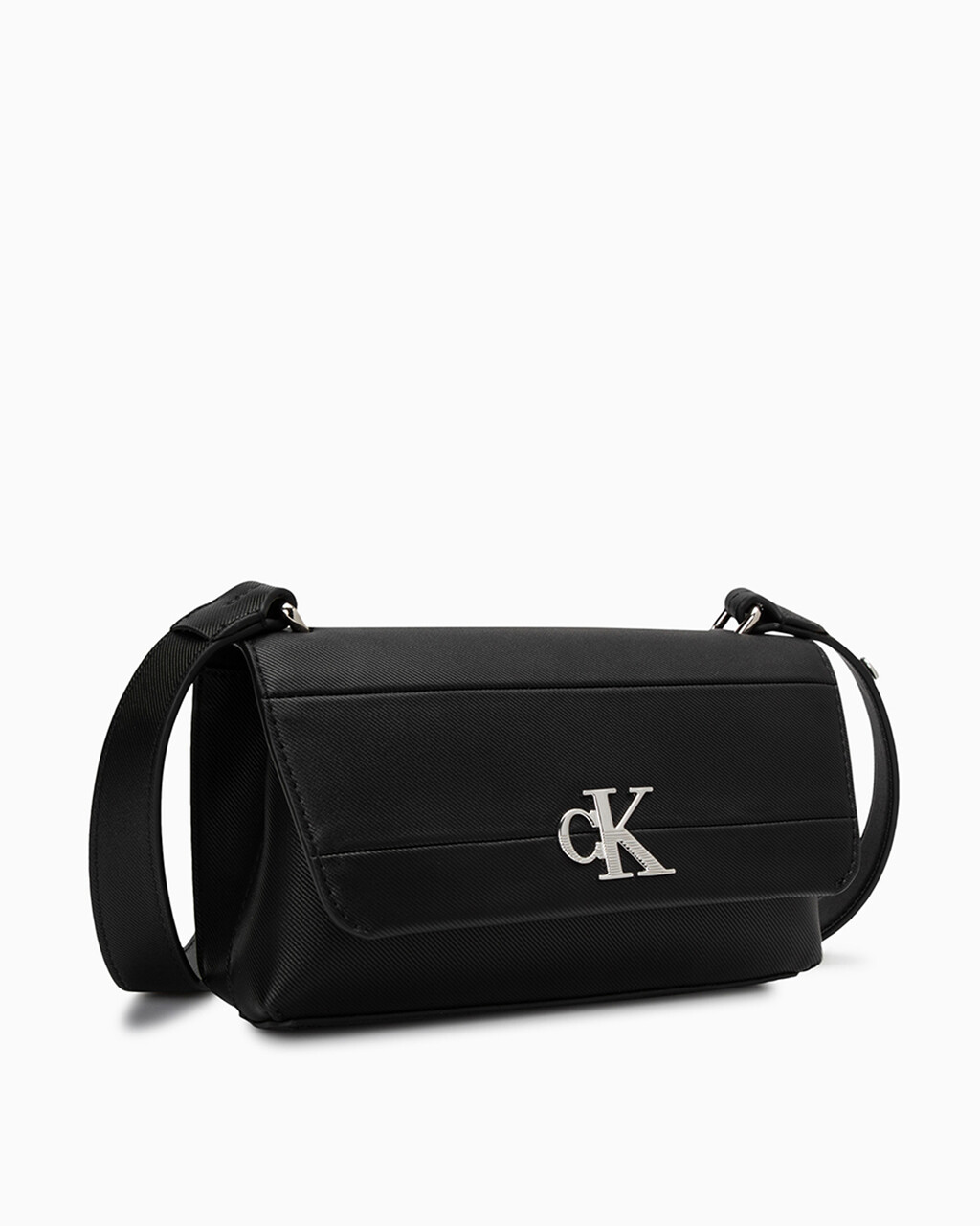 MINIMAL MONOGRAM 翻蓋紋理斜揹袋, BLACK, hi-res