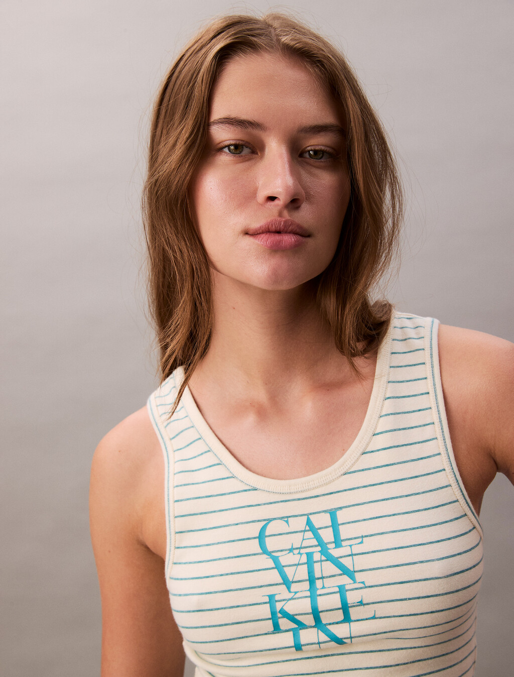 Logo Graphic Ribbed Stripe Tank Top, SWEET CORN STRIPE, hi-res