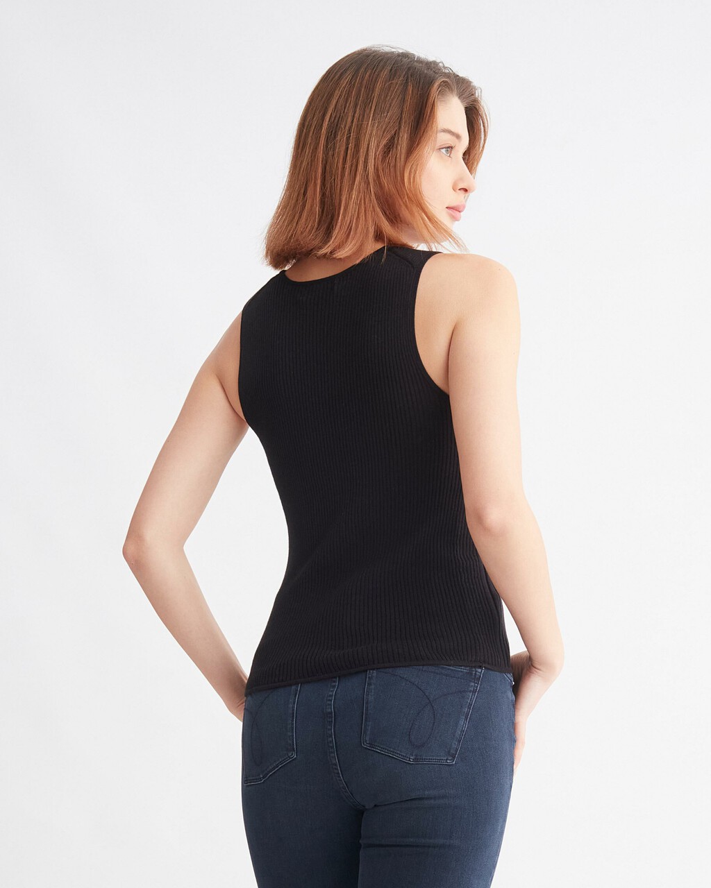 Smooth Cotton Rib Tank Top, Black, hi-res