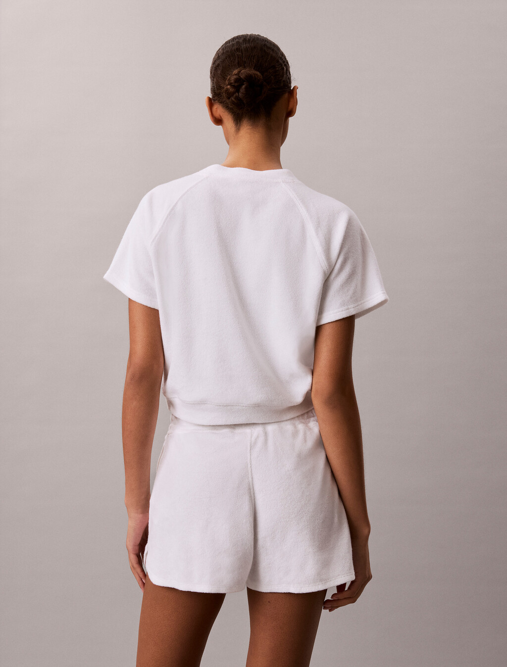 Towel Terry Cropped Short Sleeve Top, Bright White, hi-res