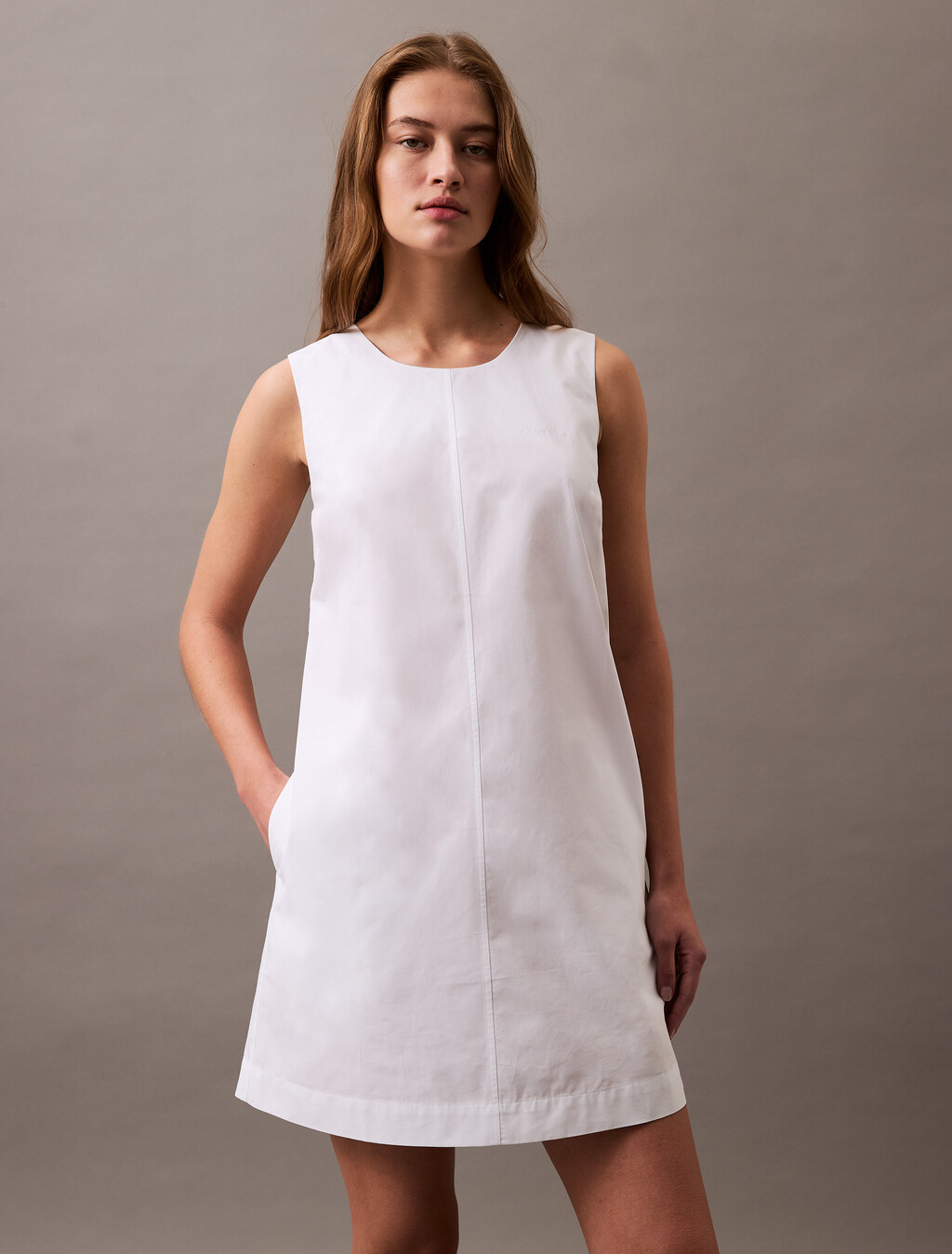 府綢棉迷你無袖連身裙, Brilliant White, hi-res