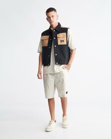 Amplify Workwear Padded Denim Vest, WASHED BLK/BRWN, hi-res
