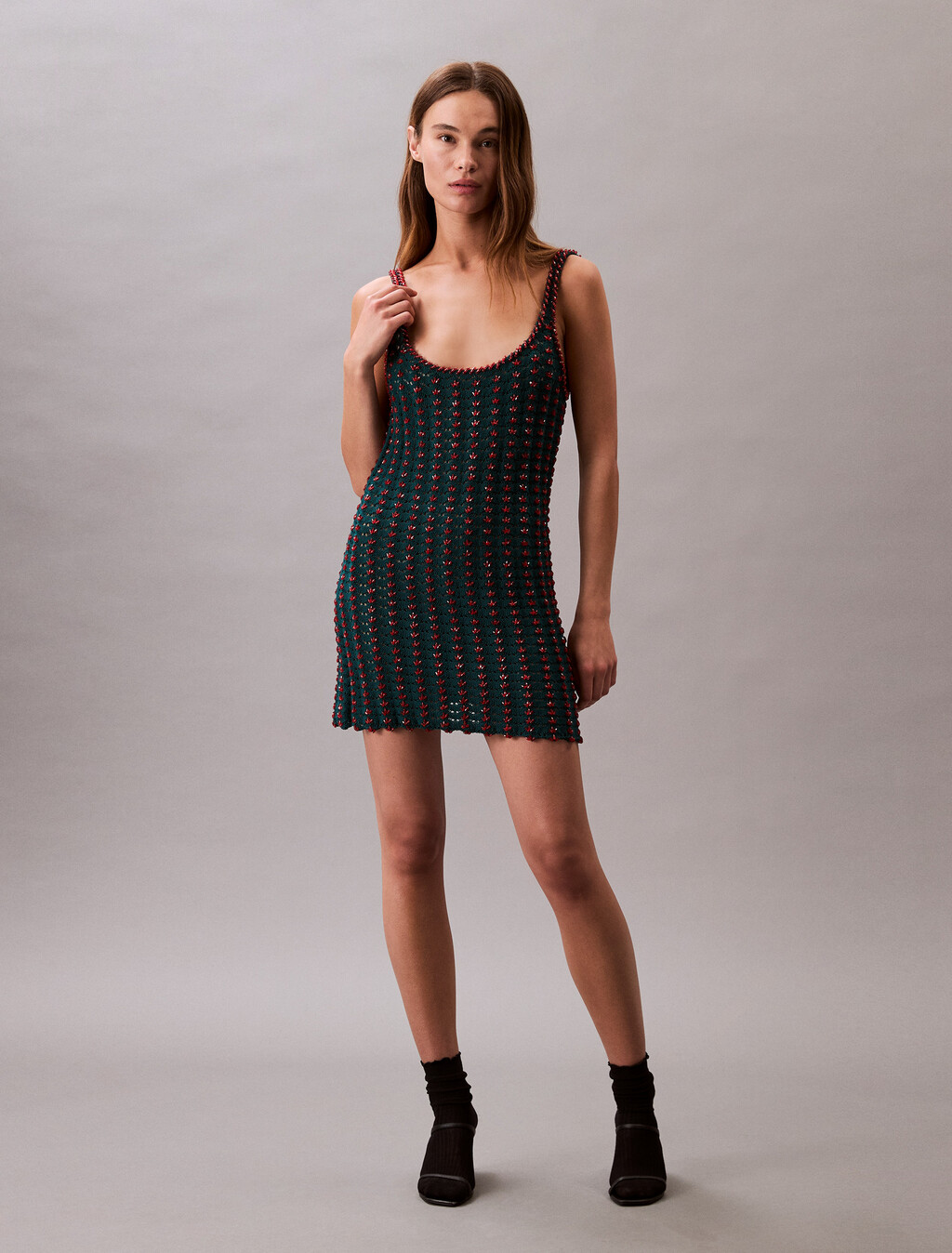 Crochet Beaded Tank Mini Dress, Maya Blue, hi-res