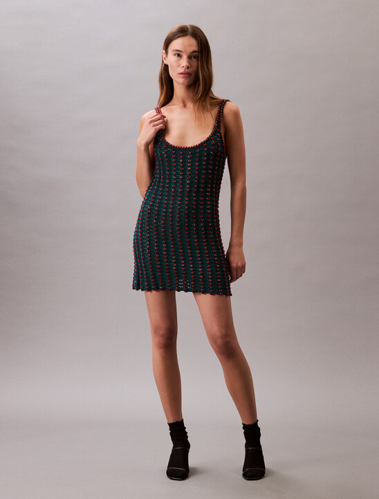 Crochet Beaded Tank Mini Dress