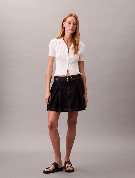 Pleated Denim Skirt