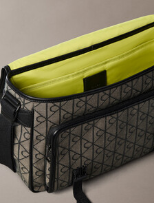 Emblem Logo Jacquard Messenger Bag, LOTUS BEIGE / BLACK AOP, hi-res