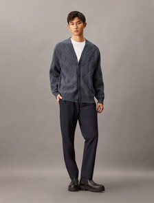 Embossed Monogram Relaxed Cardigan, Ebony, hi-res
