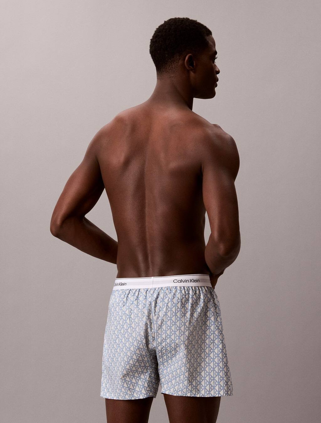 Cotton Poplin Traditional Boxers, ICON COTTON EMBLEM CHALK/GULF BLUE, hi-res