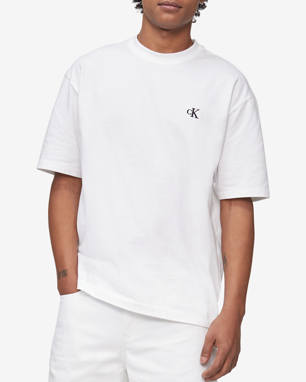 Calvin Logo 圓領上衣, BRILLIANT WHITE, hi-res